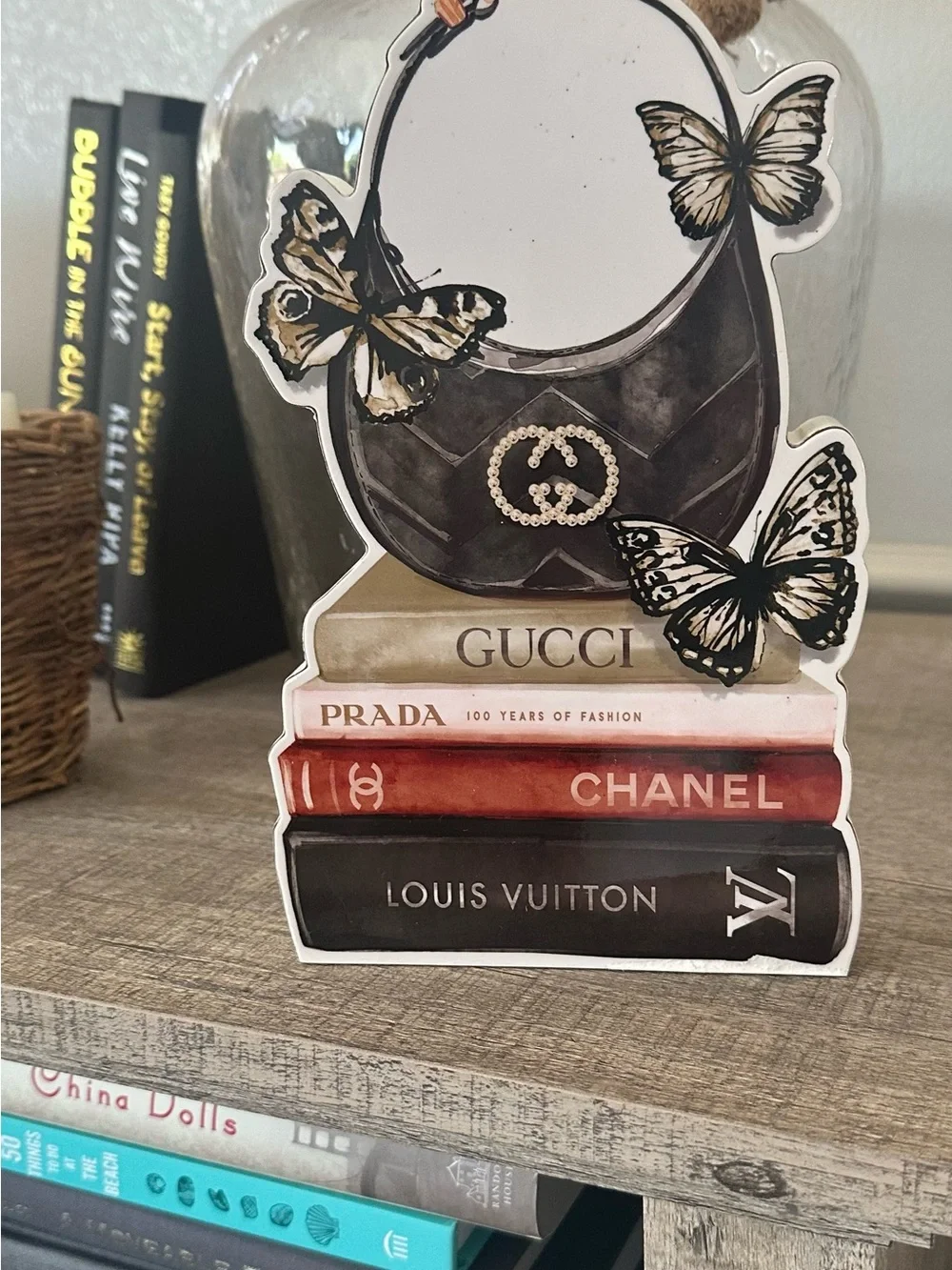Gucci Black and Gold Butterfly Acrylic Bag Accent